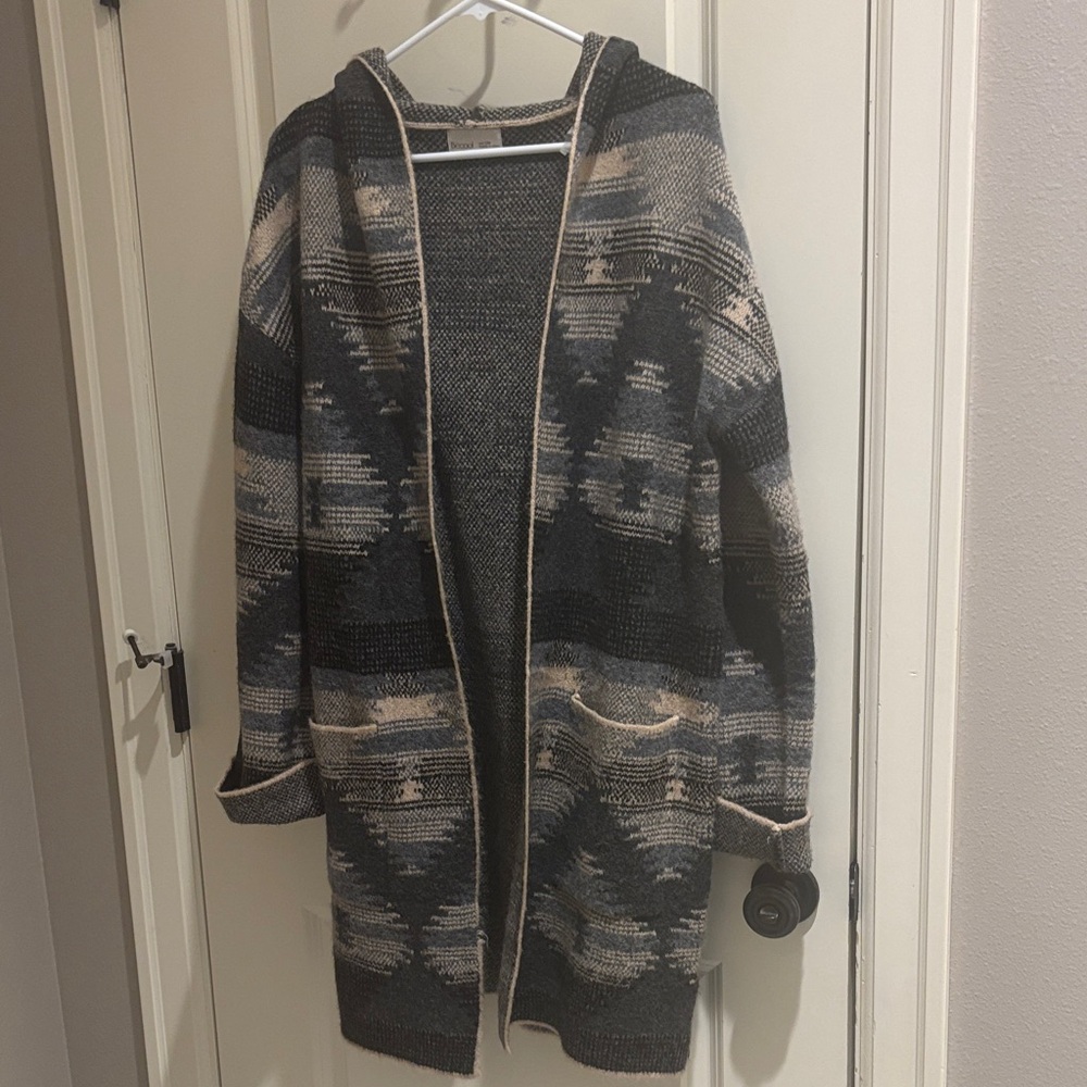 Bécool Hooded Cardigan with Geometric Pattern